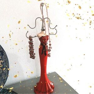 Red Jewelry Holder with Beaded Jewelries